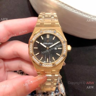 Clone Audemars Piguet Royal Oak Women Watch Diamond Bezel All Gold Quartz